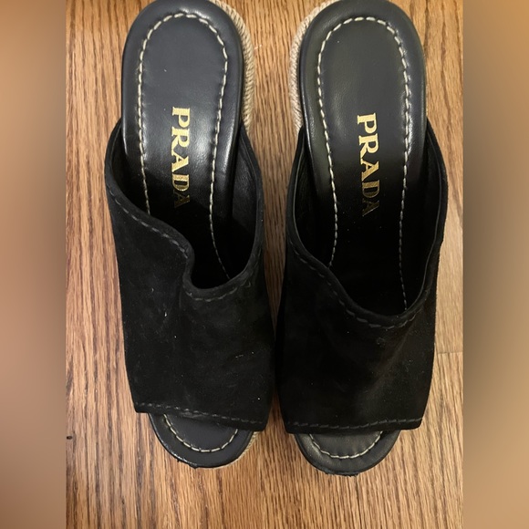 Prada Jute Espadrilles; size 7, black wedge - Picture 5 of 5